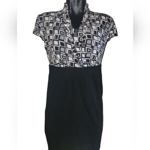 Cleo petites black/grey/white short sleeve sheath dress Sz.10